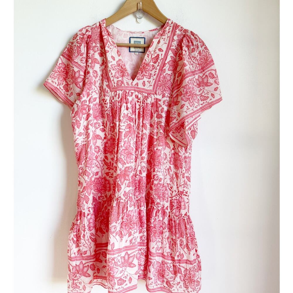 Bell by Alicia Bell Silk Cotton Summer Floral Print Dress Pink White Small
